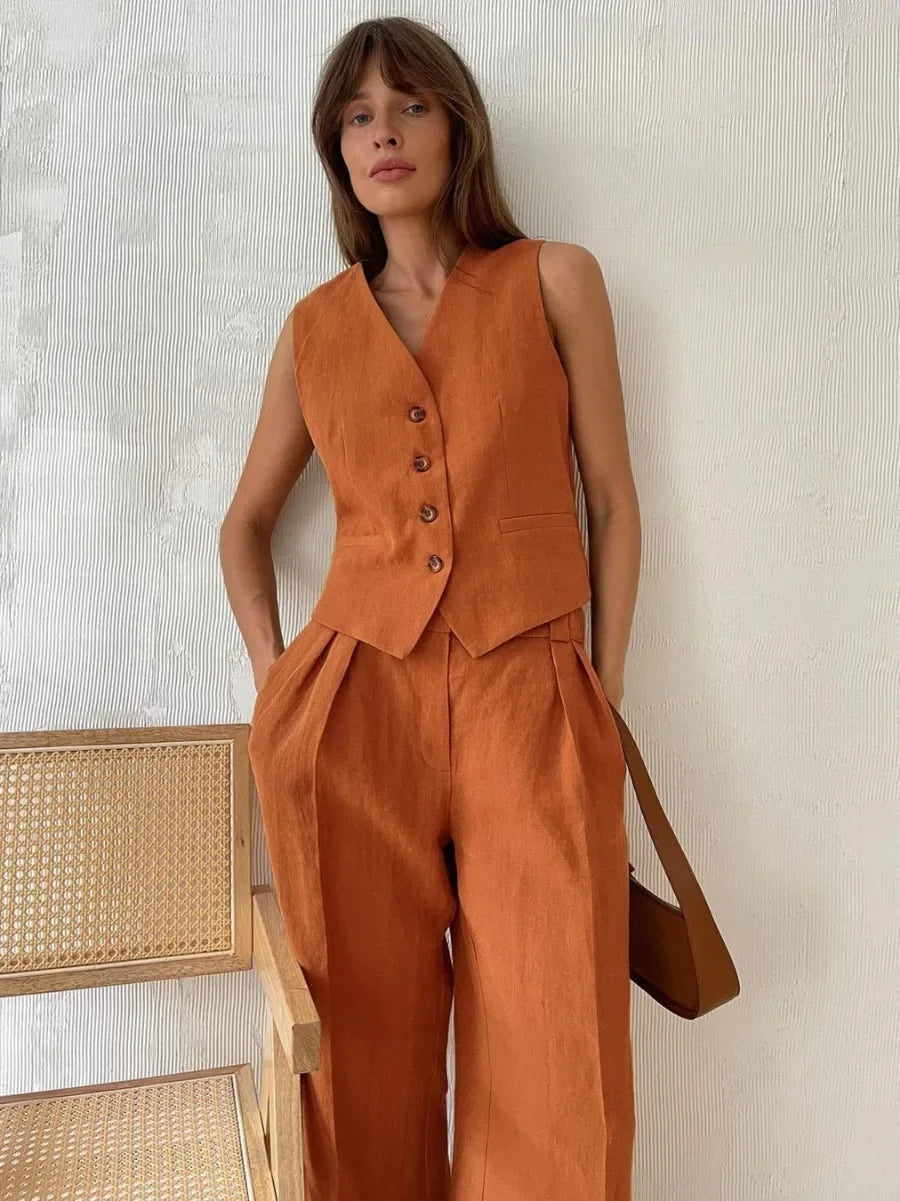 Conjunto de Chaleco y Pantalones de Lino y Algodón