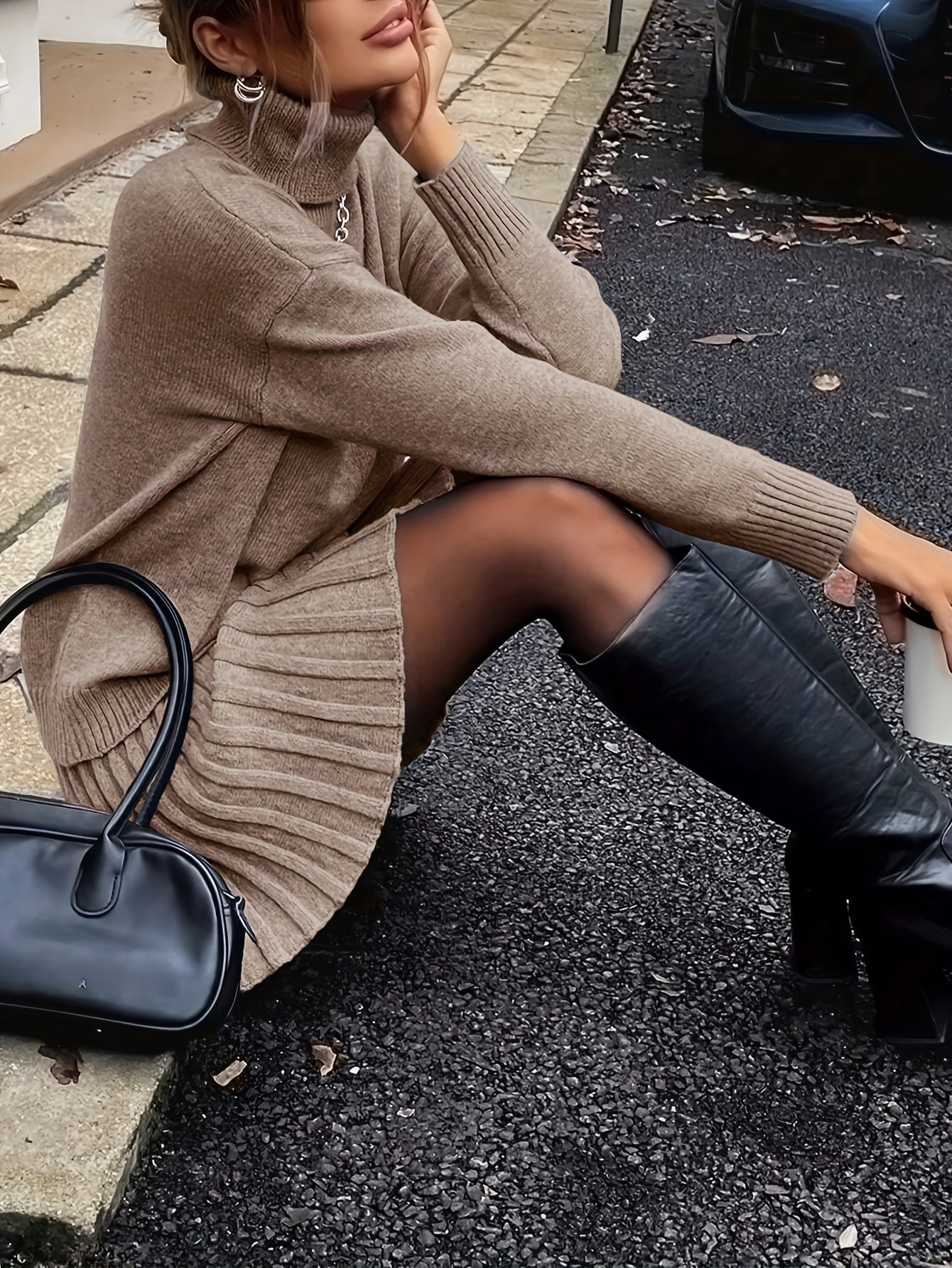 Elegant Minimalist Two-Piece Set – Pullover Sweater & Midi Skirt