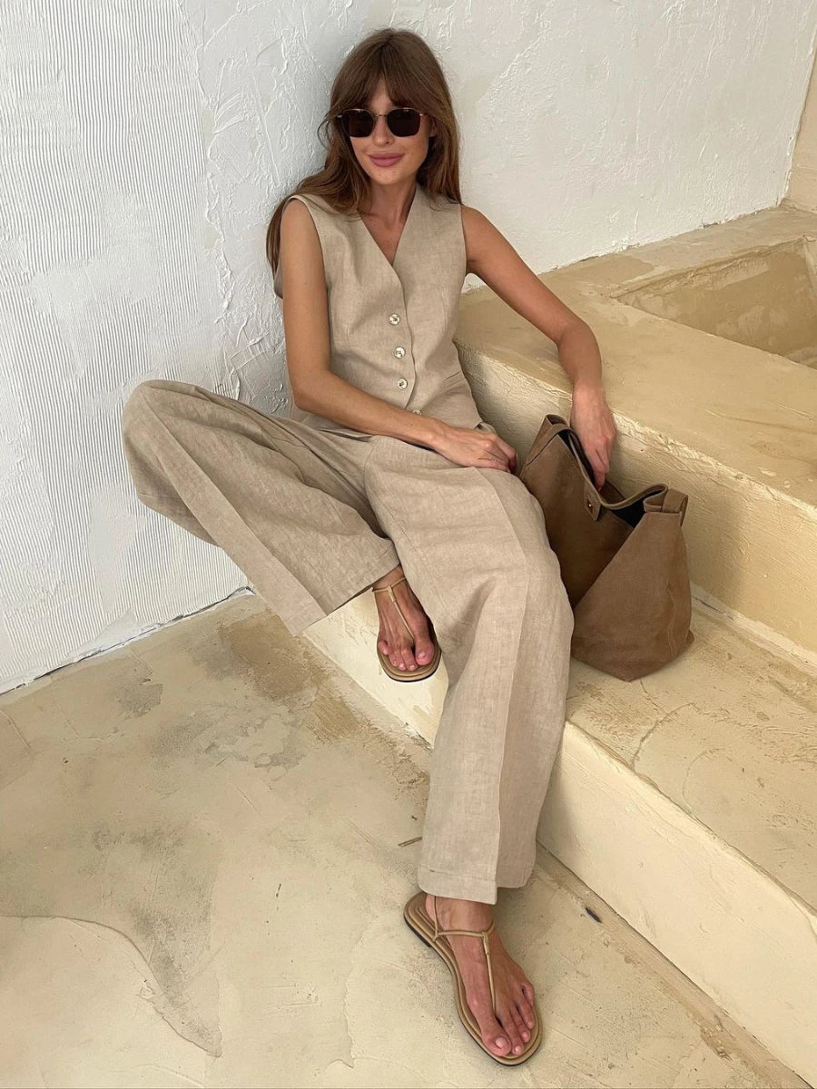 Conjunto de Chaleco y Pantalones de Lino y Algodón